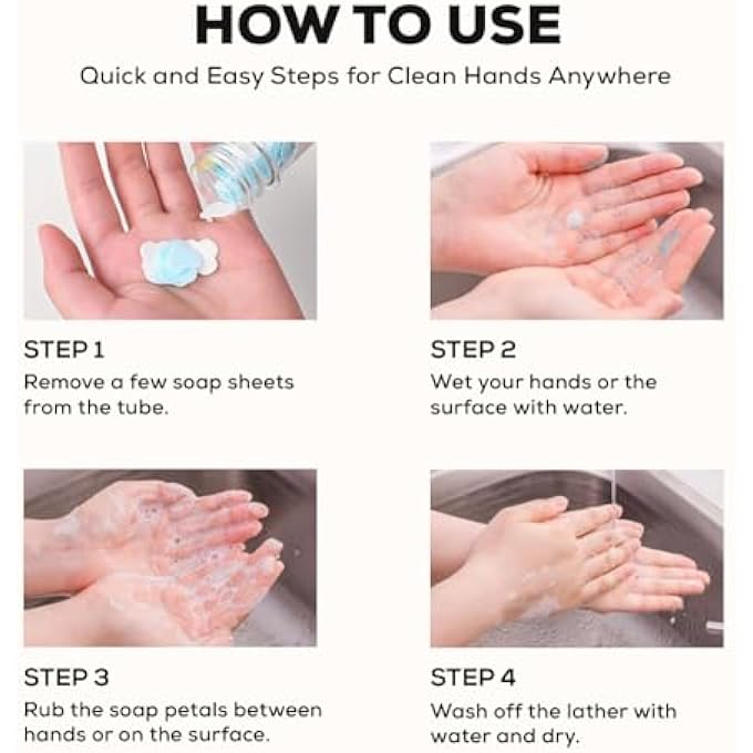 Multibrite أنبوب صابون ورقي قابل للتخلص، أوراق صابون ورقي مع عطور مختلطة، تصميم زهور، مدمج وقابل للحمل، لطيف على جميع أنواع البشرة، يذوب بسهولة، صحي وصديق للسفر - Image 4